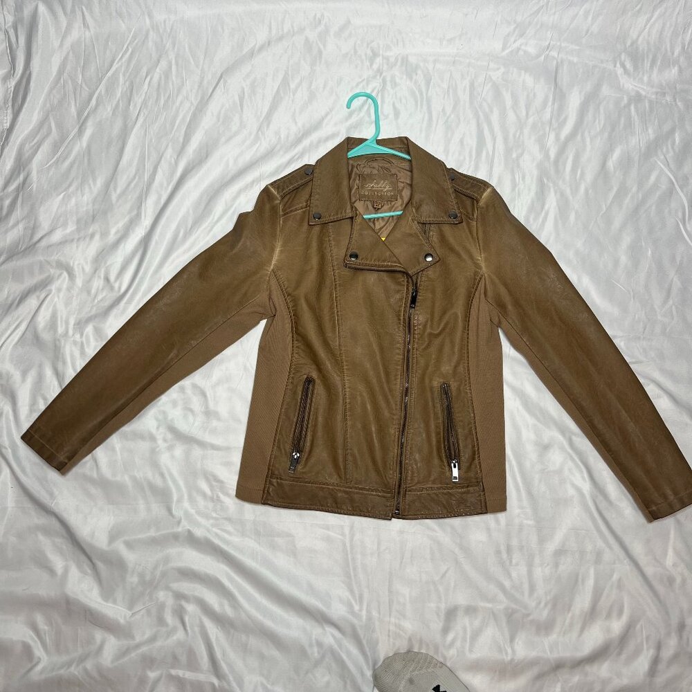 SEBBY COLLECTION Toffee Faux Leather Jacket M Medium Collared Coat NWT Womens